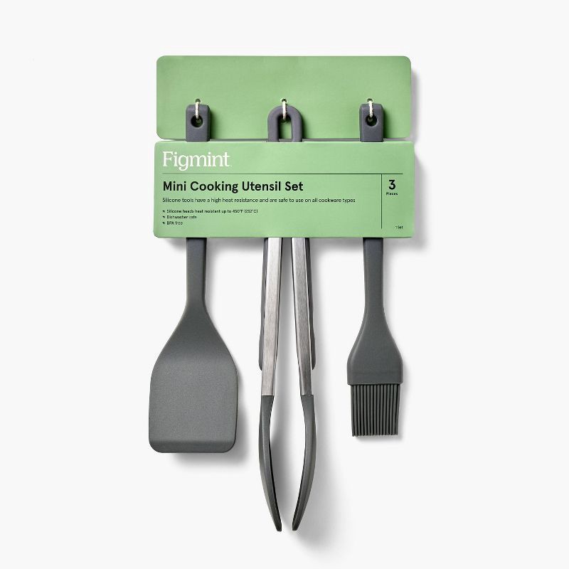 slide 4 of 5, 3pc Silicone Mini Turner Basting Brush & Tongs Set Dark Gray - Figmint™: Kitchen Gadgets, Dishwasher-Safe Utensils, 3 ct