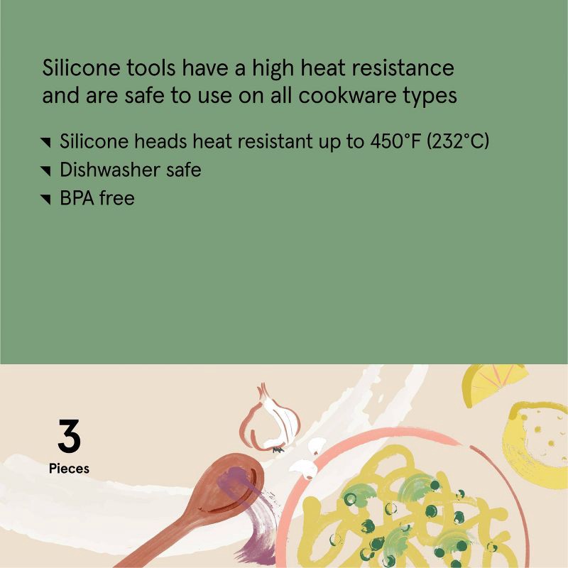 slide 5 of 5, 3pc Silicone Mini Turner Basting Brush & Tongs Set Dark Gray - Figmint™: Kitchen Gadgets, Dishwasher-Safe Utensils, 3 ct