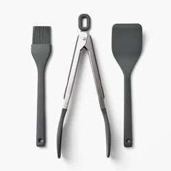 3pc Silicone Mini Turner Basting Brush & Tongs Set Dark Gray - Figmint™: Kitchen Gadgets, Dishwasher-Safe Utensils