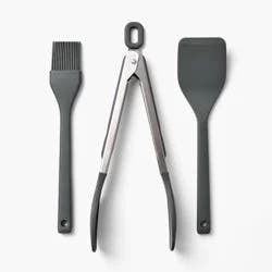 3pc Silicone Mini Turner Basting Brush & Tongs Set Dark Gray - Figmint™: Kitchen Gadgets, Dishwasher-Safe Utensils