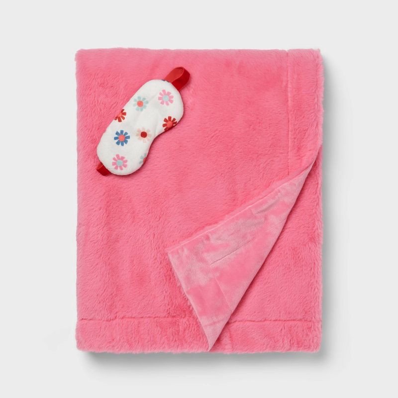 slide 1 of 3, Flower Eye Mask and Pink Kids' Throw Blanket Gift Set - Pillowfort™, 1 ct