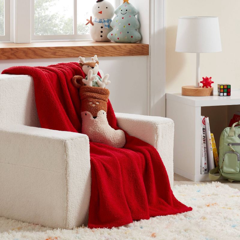 slide 2 of 3, Deer Stocking and Red Kids' Throw Blanket Gift Set - Pillowfort™, 1 ct