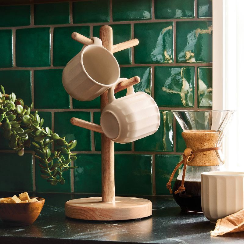 slide 2 of 3, Wood Tree Mug Rack Brown - Threshold™: Freestanding Kitchen Organizer, 15" Height, Spot Clean, 1.212 lbs, 1.212 lb