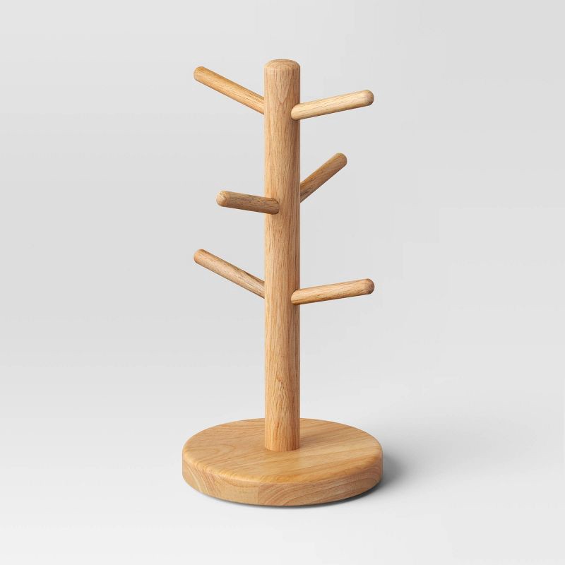 slide 1 of 3, Wood Tree Mug Rack Brown - Threshold™: Freestanding Kitchen Organizer, 15" Height, Spot Clean, 1.212 lbs, 1.212 lb