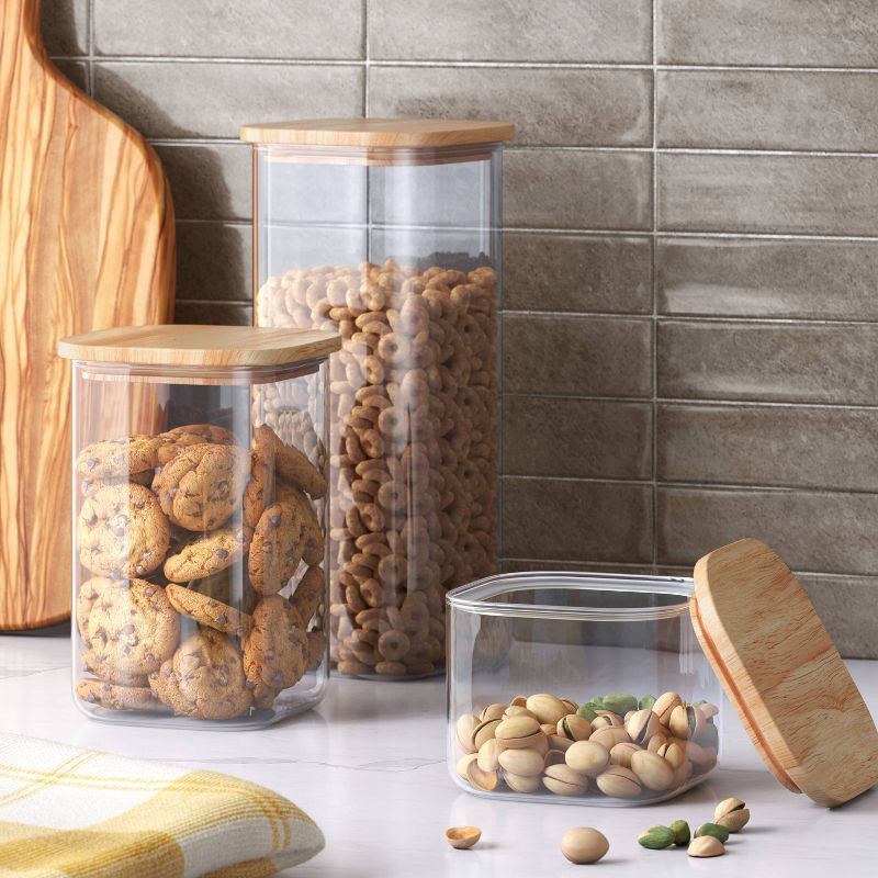 slide 2 of 3, 71oz Glass Square Food Storage Canister with Wood Lid - Threshold™: Glass Pantry Storage Jar, Dishwasher-Safe, 71 oz