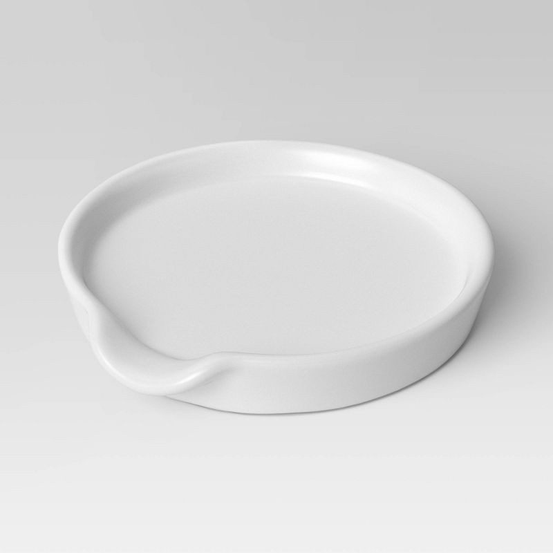 slide 1 of 3, Stoneware Spoon Rest - Threshold™: White Ceramic Spoon Holder, Dishwasher-Safe, 5.25" x 5", 1 ct