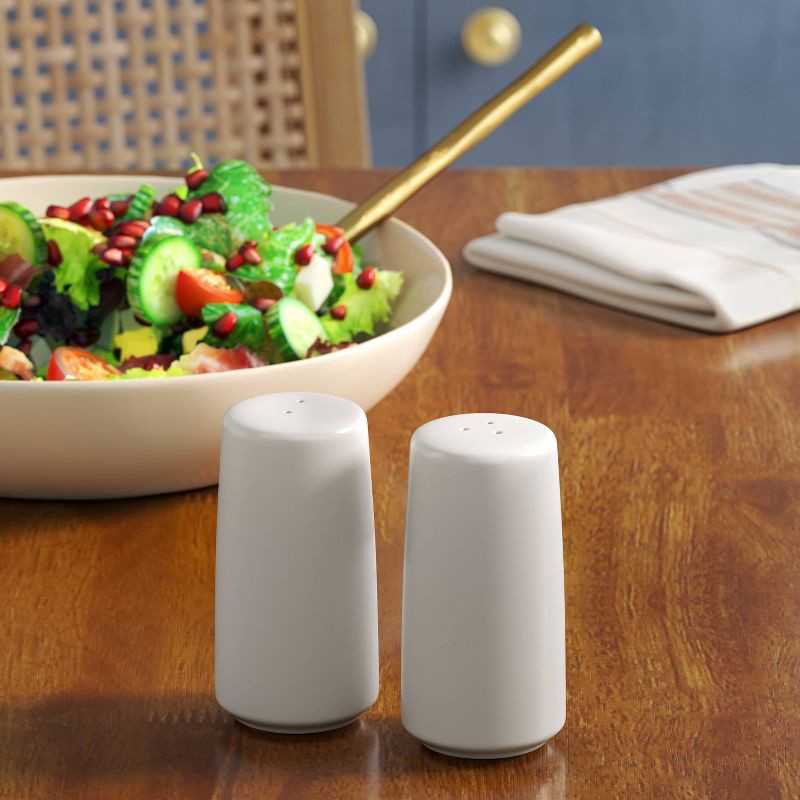 slide 2 of 3, 2pc Stoneware Salt and Pepper Shaker White - Threshold™: Hand Wash, 3.5" Height, 1.75" Width, Tableware Set, 2 ct