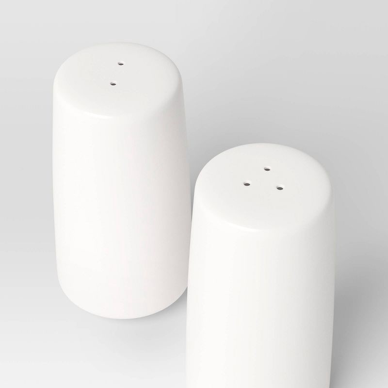 slide 3 of 3, 2pc Stoneware Salt and Pepper Shaker White - Threshold™: Hand Wash, 3.5" Height, 1.75" Width, Tableware Set, 2 ct