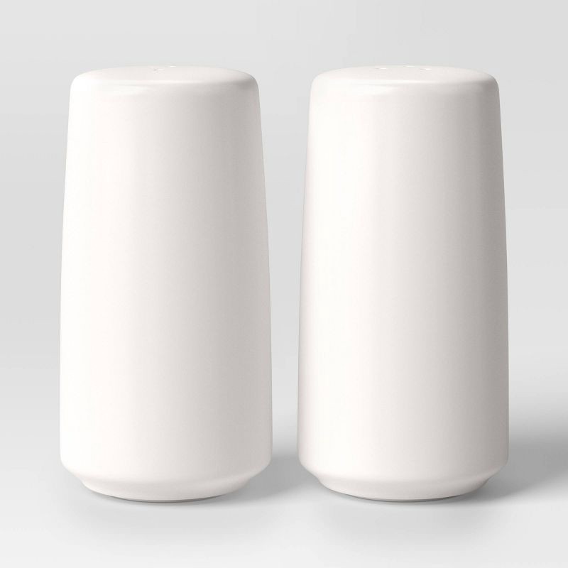 slide 1 of 3, 2pc Stoneware Salt and Pepper Shaker White - Threshold™: Hand Wash, 3.5" Height, 1.75" Width, Tableware Set, 2 ct
