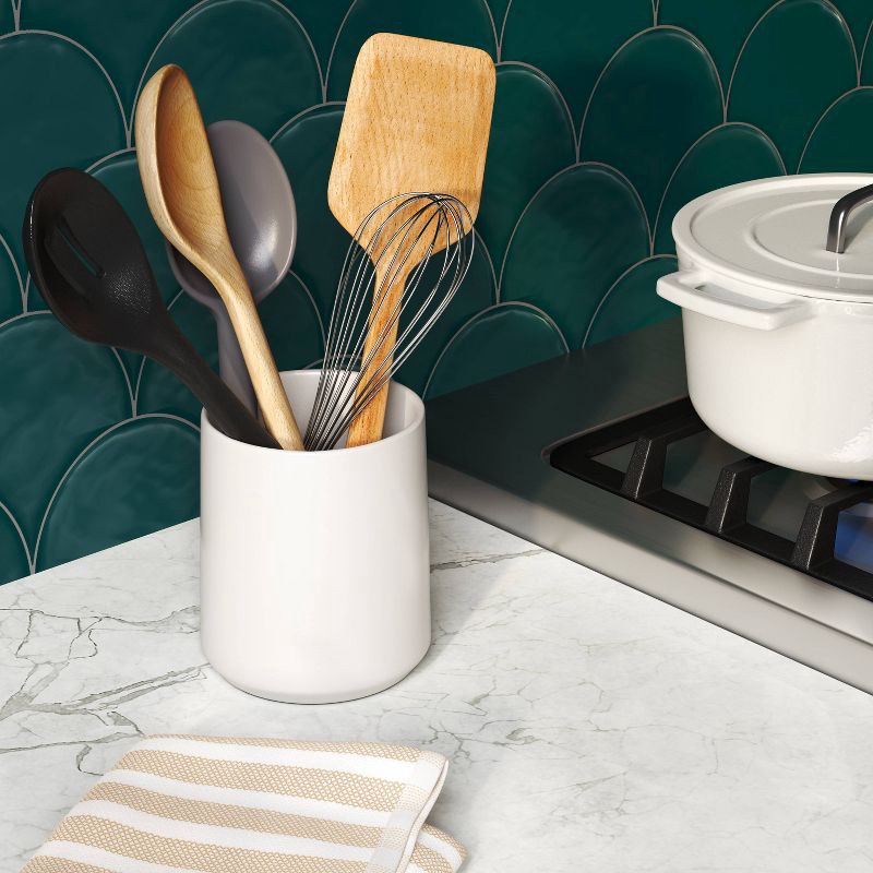 slide 2 of 3, Stoneware Utensil Storage White - Threshold™: Kitchen Countertop Holder, Dishwasher-Safe, 6" Height, 1 ct