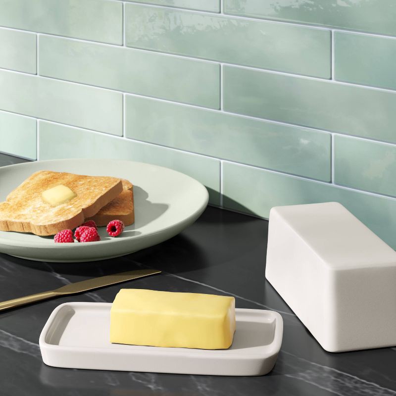 slide 2 of 4, Stoneware Butter Dish White - Threshold™, 1 ct