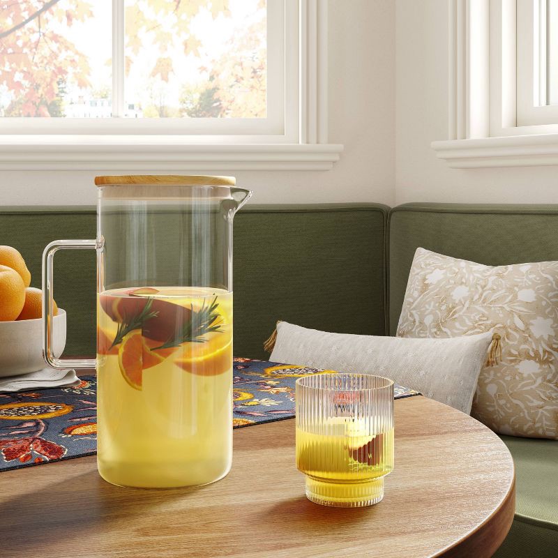 slide 2 of 3, 84.5 fl oz Glass Beverage Pitcher with Wood Lid - Threshold™: Dishwasher-Safe, Cadmium-Free, Cold Drink Server, 84.5 fl oz