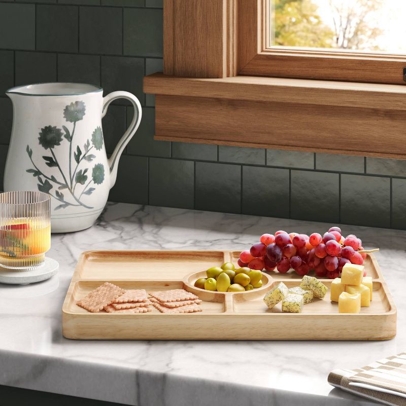 slide 2 of 3, Rubberwood Sectioned Serving Board - Threshold™: Charcuterie & Sectional Platter, Hand Wash, Brown, 1 ct