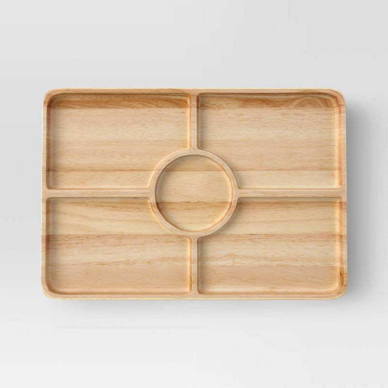 slide 3 of 3, Rubberwood Sectioned Serving Board - Threshold™: Charcuterie & Sectional Platter, Hand Wash, Brown, 1 ct