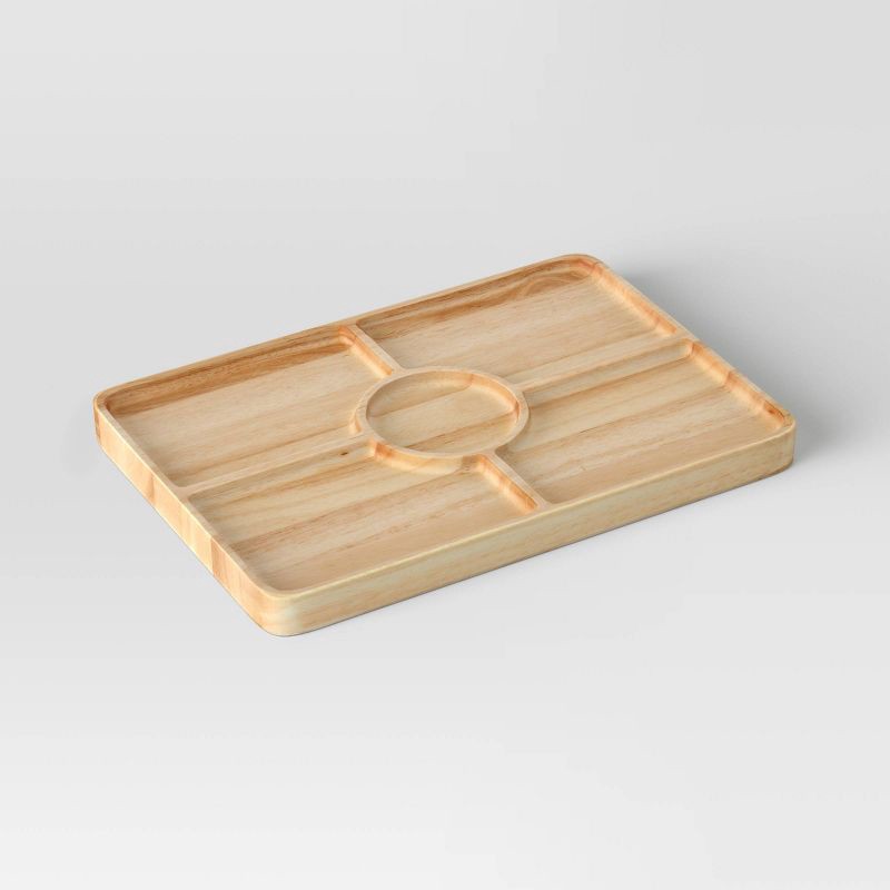 slide 1 of 3, Rubberwood Sectioned Serving Board - Threshold™: Charcuterie & Sectional Platter, Hand Wash, Brown, 1 ct