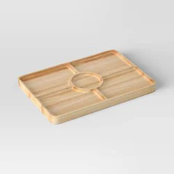 Rubberwood Sectioned Serving Board - Threshold™: Charcuterie & Sectional Platter, Hand Wash, Brown