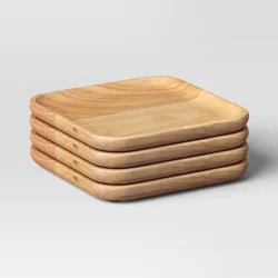4pc 6"x6" Wood Square Serving Platter Natural - Threshold™: Serveware, Faux Wooden Plates, Spot Clean, Brown