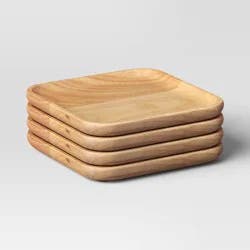 4pc 6"x6" Wood Square Serving Platter Natural - Threshold™: Serveware, Faux Wooden Plates, Spot Clean, Brown
