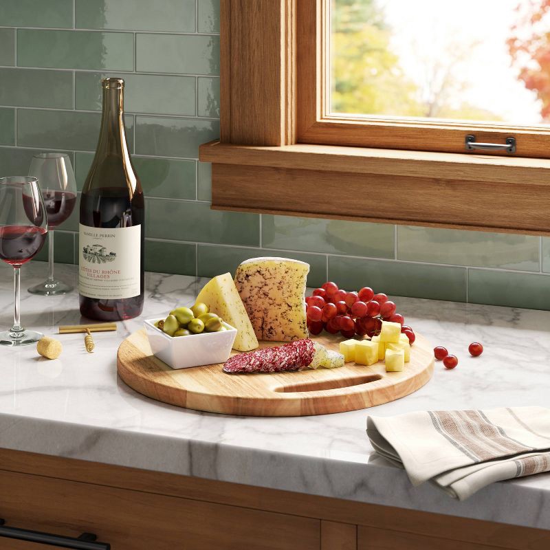 slide 2 of 3, 15.98"x15.98" Rubberwood Round Serving Platter Brown - Threshold™: Meat & Cheese Platter, Hand Wash, 1 Piece, 1 ct