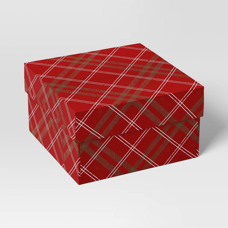 slide 1 of 3, 6"x3" Small Square Plaid Christmas Gift Box Red - Wondershop™, 1 ct