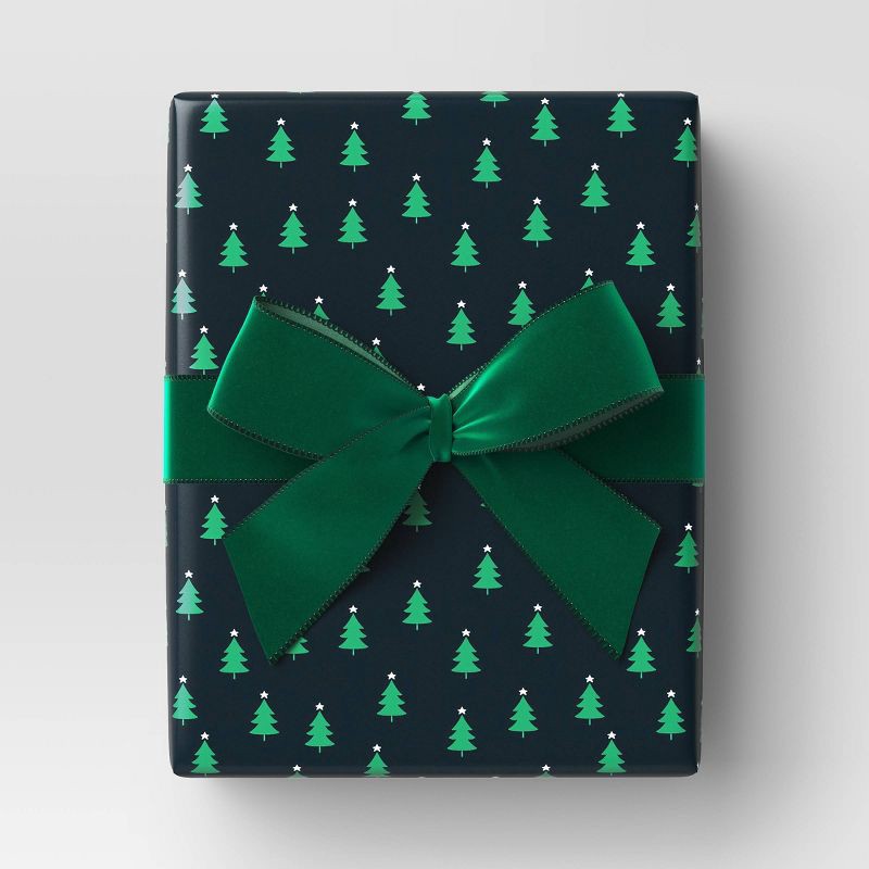 slide 2 of 3, 50 sq ft Tiny Trees Christmas Gift Wrap Black - Wondershop™, 50 sq ft