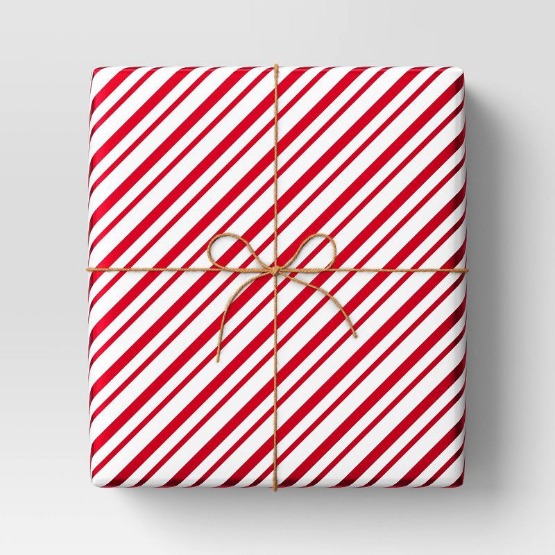 slide 2 of 3, 90 sq ft Metallic Striped Christmas Gift Wrap Red/White - Wondershop™, 90 sq ft