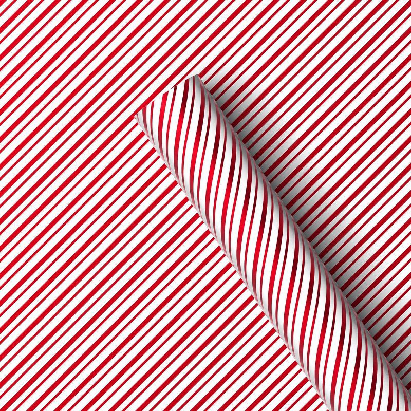 slide 1 of 3, 90 sq ft Metallic Striped Christmas Gift Wrap Red/White - Wondershop™, 90 sq ft