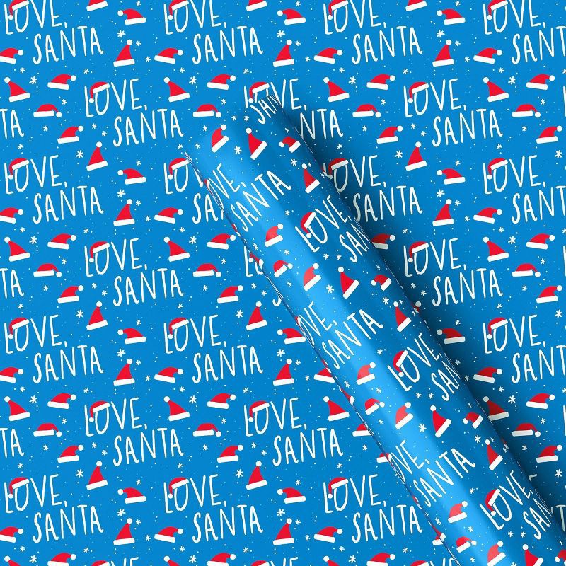 slide 1 of 3, 50 sq ft 'Love, Santa' Christmas Gift Wrap Blue - Wondershop™​​​​​​​, 50 sq ft