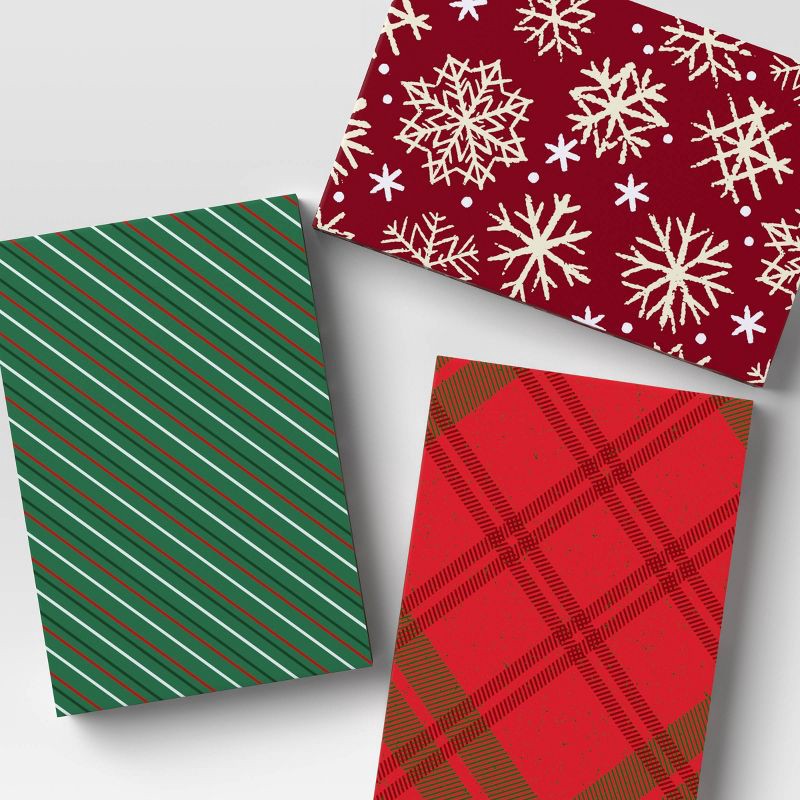 slide 2 of 3, 3ct 9.5"x2" Festive Print Christmas Shirt Gift Box Plaid/Stripe/Snowflakes - Wondershop™, 3 ct