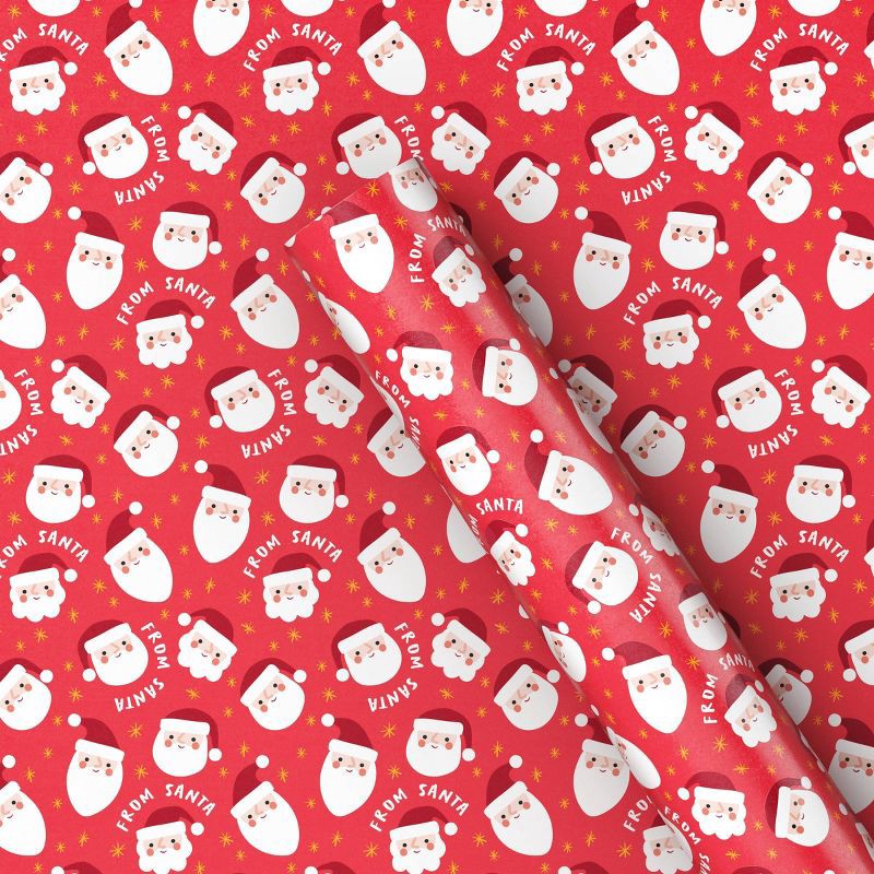 slide 1 of 3, 50 sq ft Santa Christmas Gift Wrap Red - Wondershop™: Printed Pattern, Multicolored, 30" Width, 50 sq ft