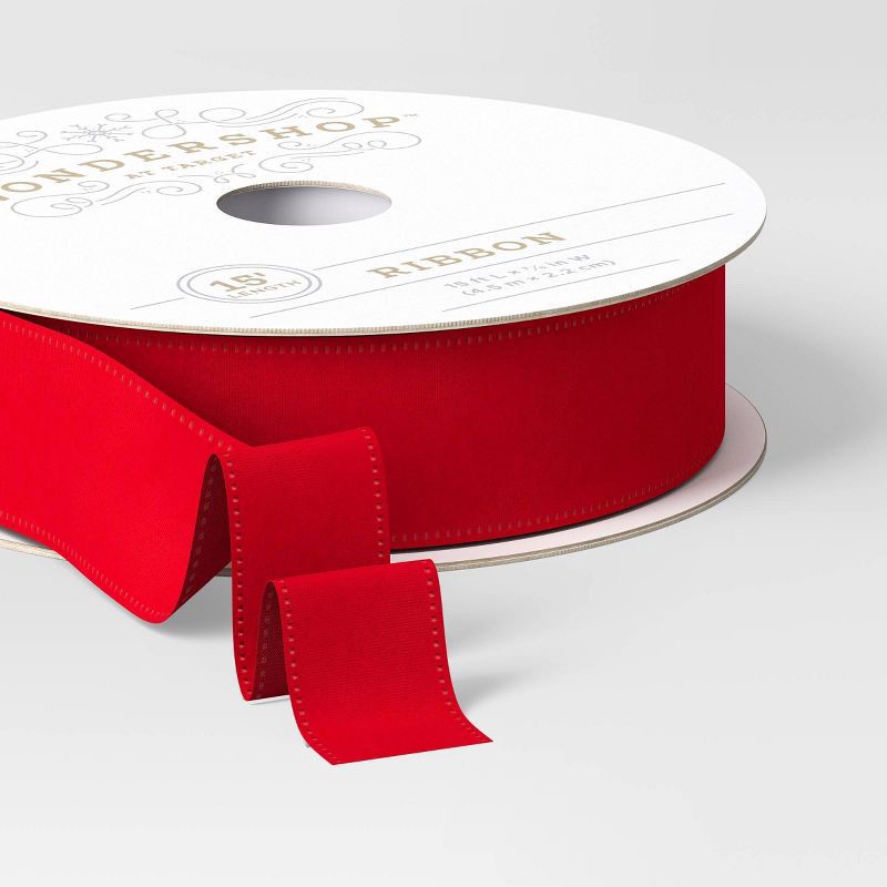 slide 3 of 3, 5/8" Velvet Fabric Christmas Ribbon 15' Red - Wondershop™​​​​​​​, 1 ct