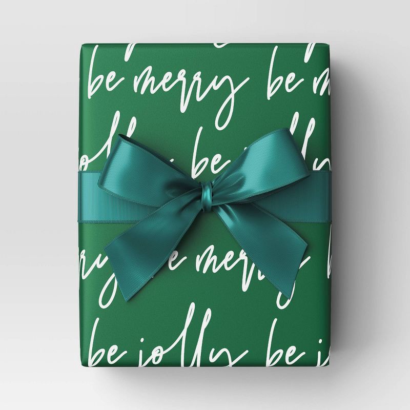 slide 2 of 3, 25 sq ft 'Be Jolly Be Merry' Christmas Gift Wrap Green - Wondershop™, 25 sq ft