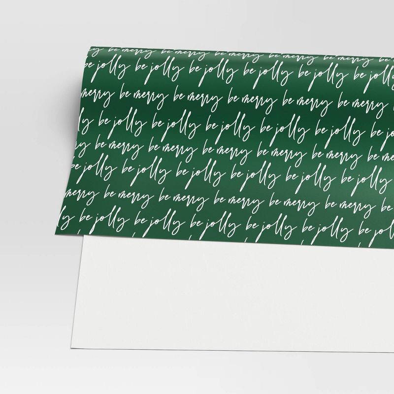 slide 3 of 3, 25 sq ft 'Be Jolly Be Merry' Christmas Gift Wrap Green - Wondershop™, 25 sq ft