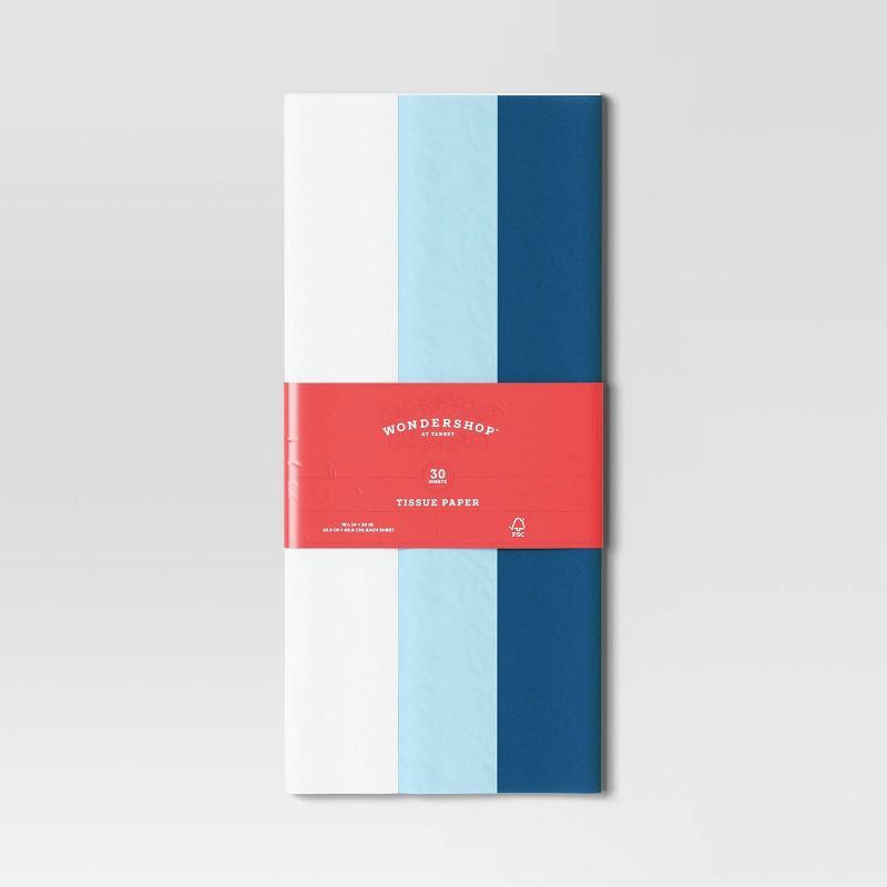 slide 3 of 3, 30ct Christmas Tissue Paper White/Blue/Navy - Wondershop™, 30 ct