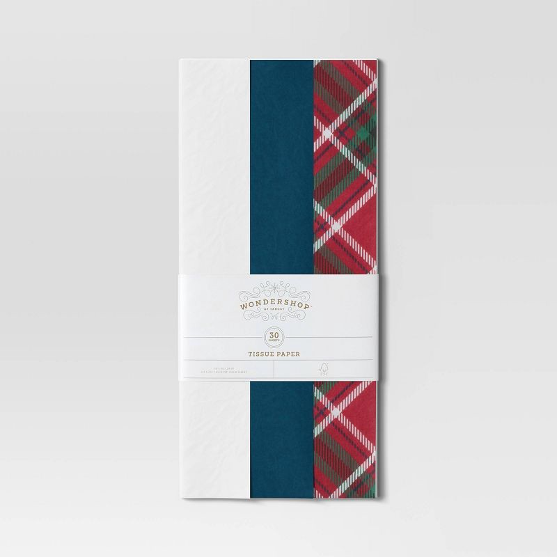 slide 3 of 3, 30ct Banded Christmas Gift Tissue Paper Blue/Plaid - Wondershop™, 30 ct