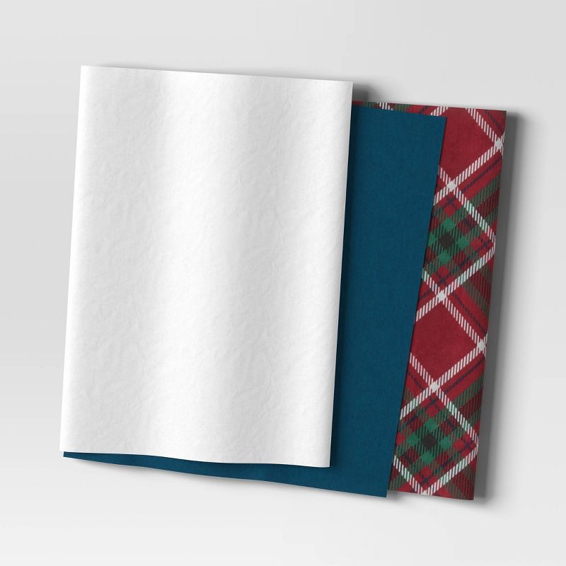 slide 1 of 3, 30ct Banded Christmas Gift Tissue Paper Blue/Plaid - Wondershop™, 30 ct