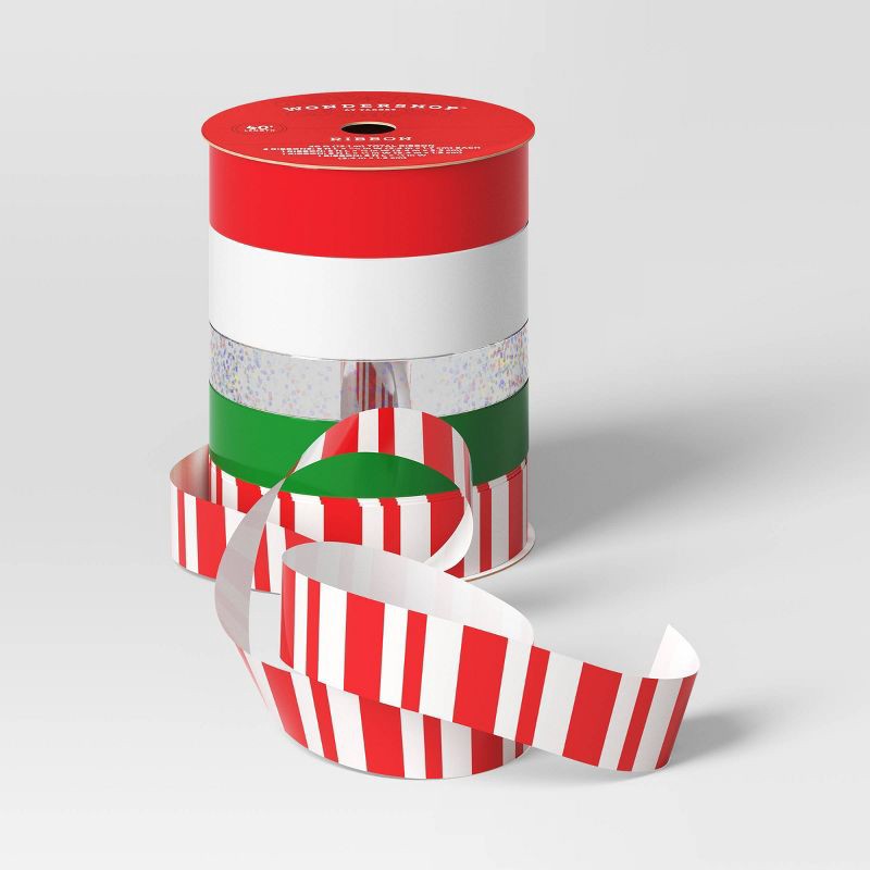 slide 3 of 3, 5 End Christmas Ribbon 40' Red/Silver/Green - Wondershop™, 1 ct