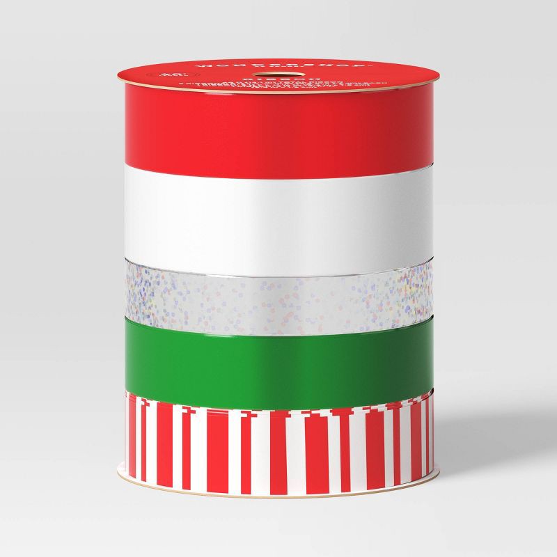 slide 1 of 3, 5 End Christmas Ribbon 40' Red/Silver/Green - Wondershop™, 1 ct