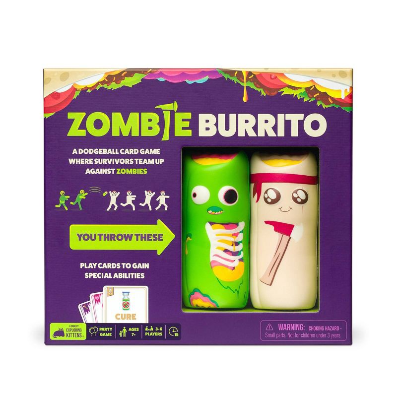 slide 1 of 7, Zombie Burrito Party Game: Exploding Kittens, Fun Social Skills Card Party, 2-6 Players, 15 Min Play, 1 ct