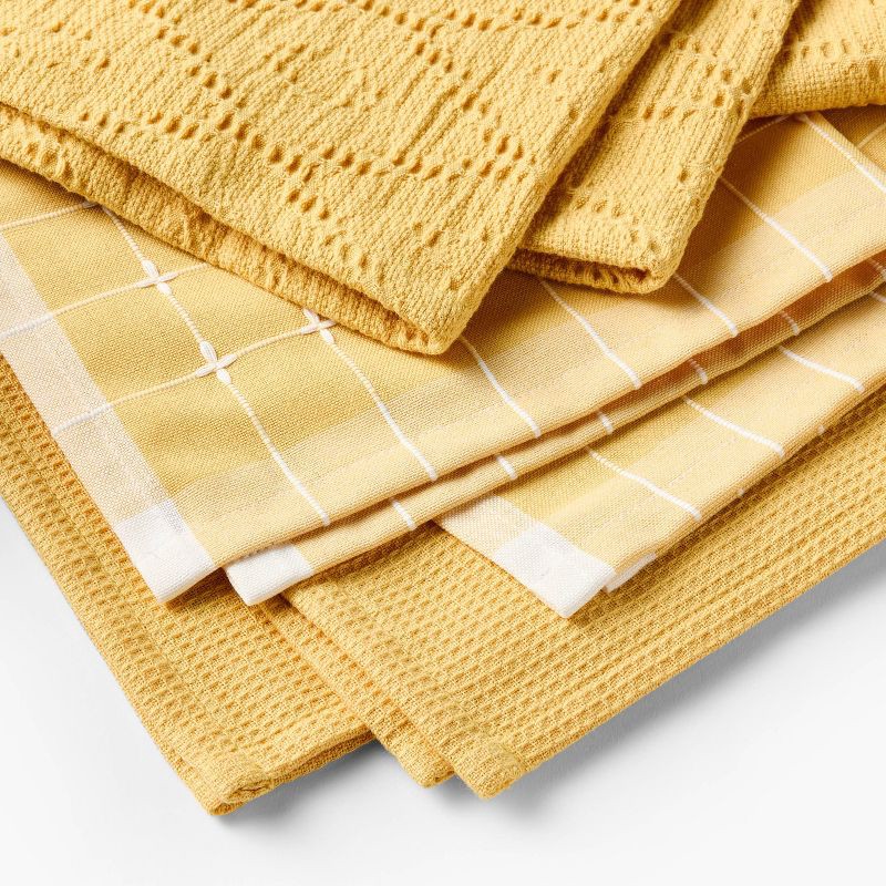 slide 3 of 3, 3pc Kitchen Towels Yellow - Figmint™: Cotton Check & Jacquard Dish Towels, 28"x18", OEKO-TEX Certified, Set of 3, 3 ct