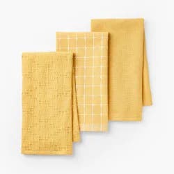 3pc Kitchen Towels Yellow - Figmint™: Cotton Check & Jacquard Dish Towels, 28"x18", OEKO-TEX Certified, Set of 3