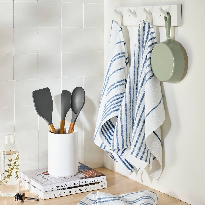 slide 2 of 3, 5pc Kitchen Towels Blue - Figmint™: Cotton Terry, Stripe Pattern, Machine Washable, Kitchen Hand & Dish Towels, 28"x18", 5 ct