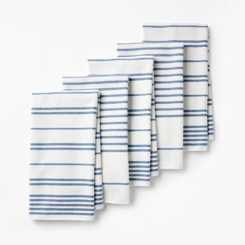 slide 1 of 3, 5pc Kitchen Towels Blue - Figmint™: Cotton Terry, Stripe Pattern, Machine Washable, Kitchen Hand & Dish Towels, 28"x18", 5 ct