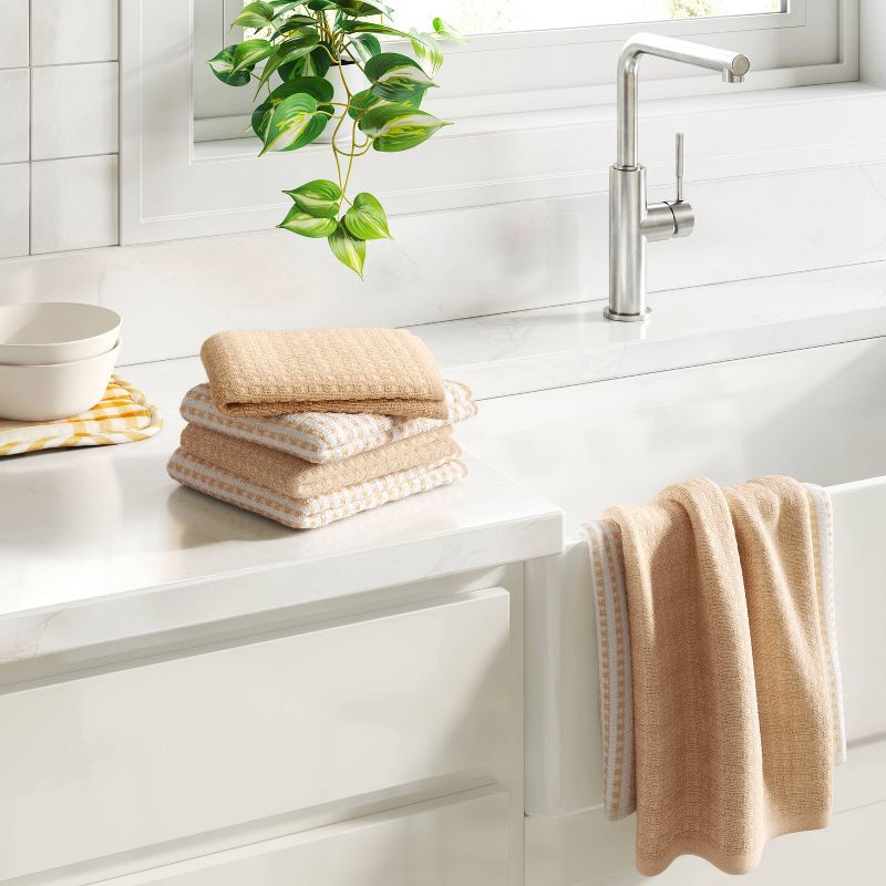 slide 2 of 3, 6pc Terry Kitchen Towels Tan - Room Essentials™: Cotton Gingham Check, Machine Wash, Dish & Cleaning Textiles, 6 ct