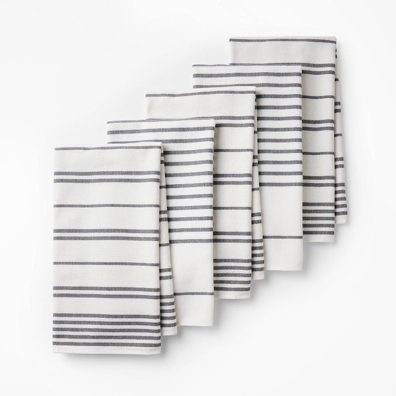 slide 1 of 3, 5pc Kitchen Towels Gray - Figmint™: Cotton Terry, Stripe Pattern, Machine Washable, OEKO-TEX Certified, 28"x18", 5 ct