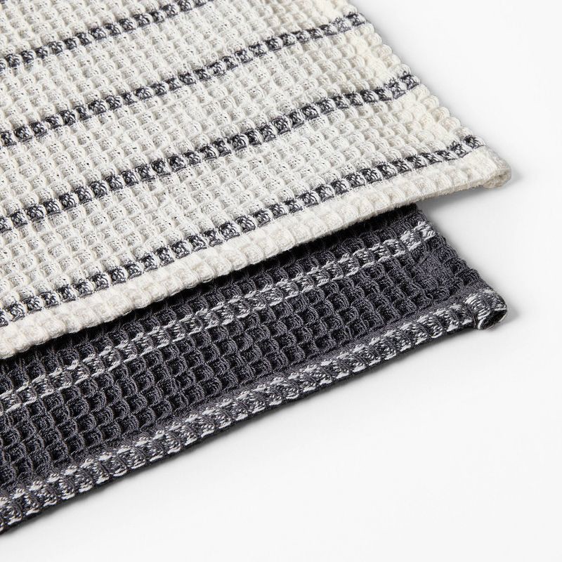 slide 3 of 3, 4pk Dish Cloth Set Dark Gray - Figmint™: Cotton Waffle Stripe Kitchen Towels, 12"x12", Machine Washable, 4 ct