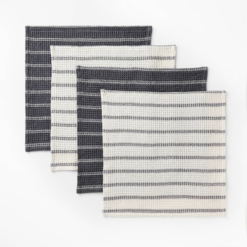 slide 1 of 3, 4pk Dish Cloth Set Dark Gray - Figmint™: Cotton Waffle Stripe Kitchen Towels, 12"x12", Machine Washable, 4 ct