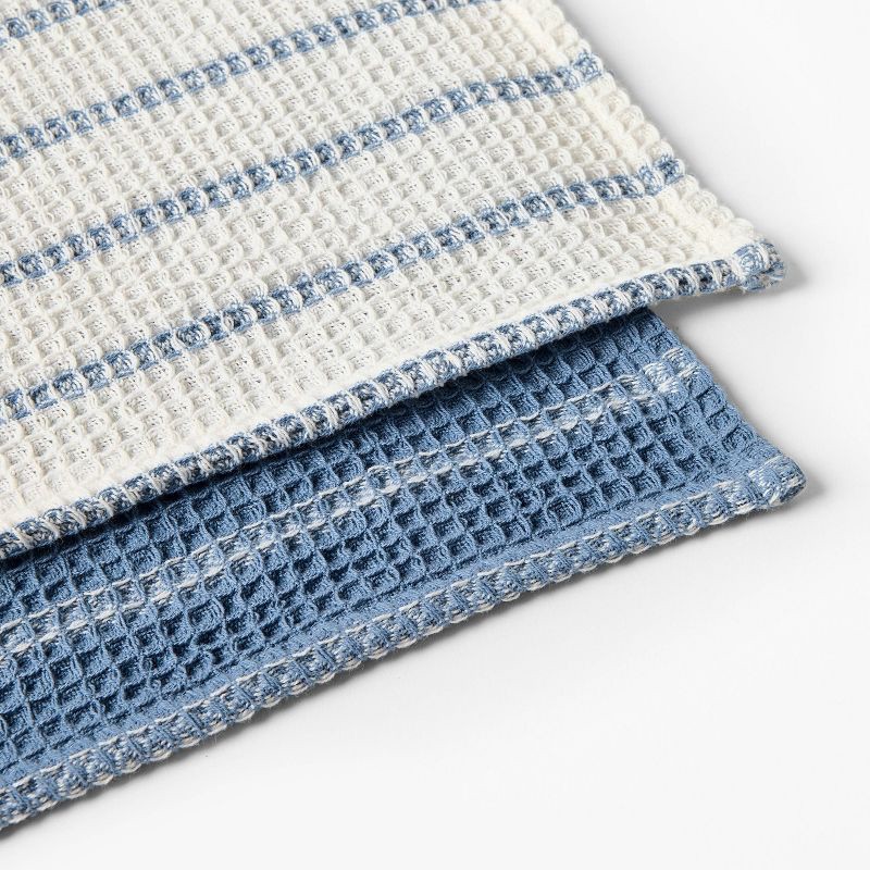 slide 3 of 3, 4pk Dish Cloth Set Blue - Figmint™: Cotton Waffle Stripe Kitchen Towels, 12"x12", Machine Washable, Summer Collection, 4 ct