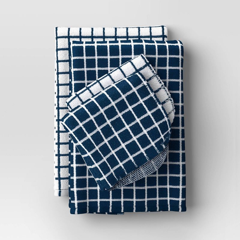 slide 4 of 4, 7pc Starter Kitchen Textile Set Dark Blue - Room Essentials™: Dish Towels, Hot Pads & Oven Mitts, Pot Holders, Kitchen Towels, 7 ct
