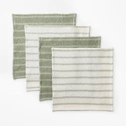 4pk Dish Cloth Set Green - Figmint™: Cotton Waffle Stripe Kitchen Towels for Washing Dishes, 12"x12" Summer Textiles